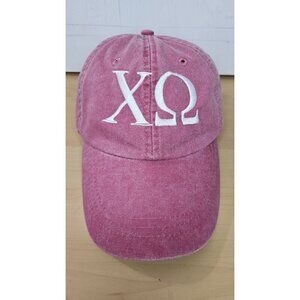 Chi Omega Sorority Hat Womens Pink Leather Strap Cap College Adams